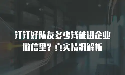 钉钉好队友多少钱能进企业微信里？真实情况解析