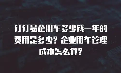 钉钉易企用车多少钱一年的费用是多少？企业用车管理成本怎么算？