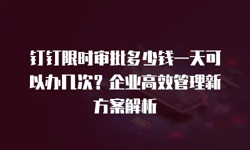 钉钉限时审批多少钱一天可以办几次？企业高效管理新方案解析