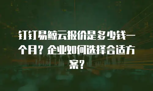 钉钉易鲸云报价是多少钱一个月？企业如何选择合适方案？
