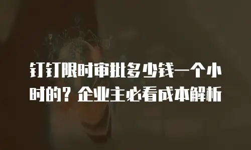 钉钉限时审批多少钱一个小时的？企业主必看成本解析