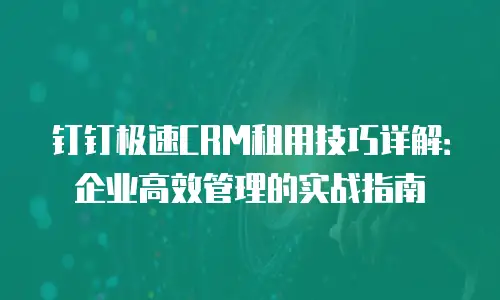 钉钉极速CRM租用技巧详解：企业高效管理的实战指南