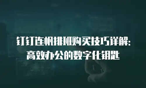 钉钉连帆排班购买技巧详解：高效办公的数字化钥匙