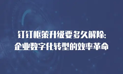 钉钉枢策升级要多久解除：企业数字化转型的效率革命