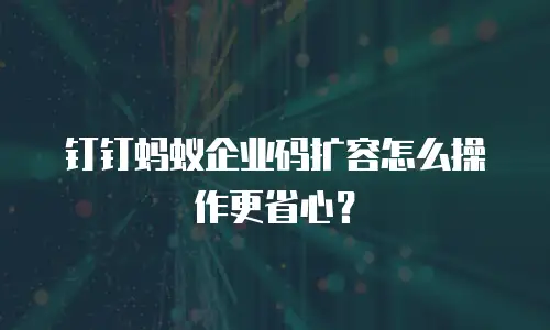 钉钉蚂蚁企业码扩容怎么操作更省心？