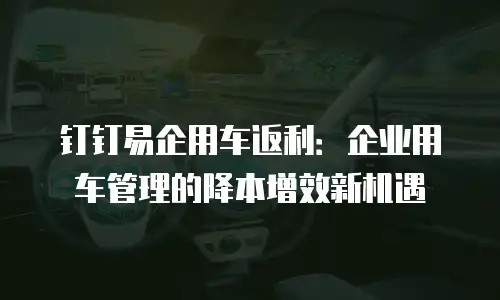 钉钉易企用车返利：企业用车管理的降本增效新机遇