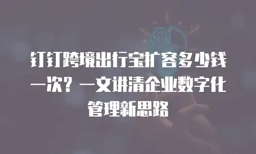 钉钉跨境出行宝扩容多少钱一次？一文讲清企业数字化管理新思路