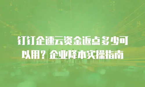钉钉企速云资金返点多少可以用？企业降本实操指南