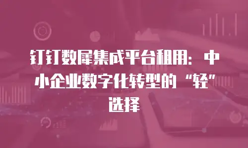 钉钉数犀集成平台租用：中小企业数字化转型的&ldquo;轻&rdquo;选择
