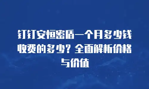 钉钉安恒密盾一个月多少钱收费的多少？全面解析价格与价值