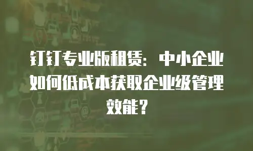 钉钉专业版租赁：中小企业如何低成本获取企业级管理效能？