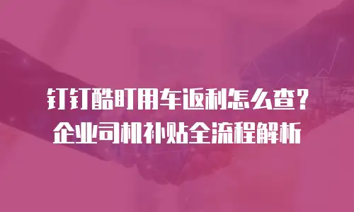 钉钉酷盯用车返利怎么查？企业司机补贴全流程解析