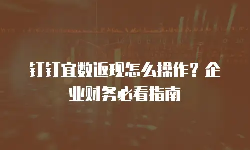 钉钉宜数返现怎么操作？企业财务必看指南