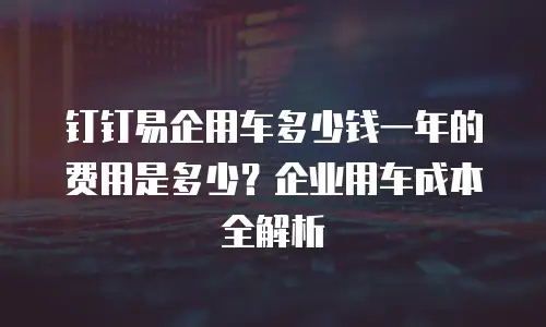 钉钉易企用车多少钱一年的费用是多少？企业用车成本全解析
