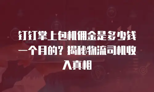 钉钉掌上包机佣金是多少钱一个月的？揭秘物流司机收入真相
