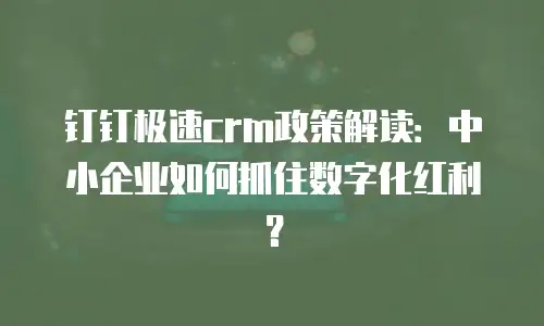 钉钉极速crm政策解读：中小企业如何抓住数字化红利？