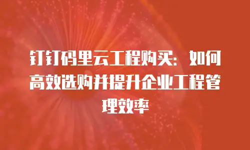 钉钉码里云工程购买：如何高效选购并提升企业工程管理效率
