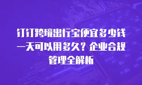 钉钉跨境出行宝便宜多少钱一天可以用多久？企业合规管理全解析
