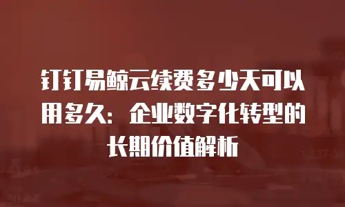 钉钉易鲸云续费多少天可以用多久：企业数字化转型的长期价值解析