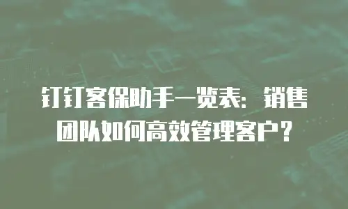 钉钉客保助手一览表：销售团队如何高效管理客户？