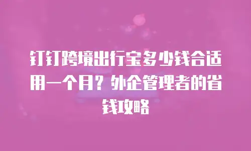 钉钉跨境出行宝多少钱合适用一个月？外企管理者的省钱攻略