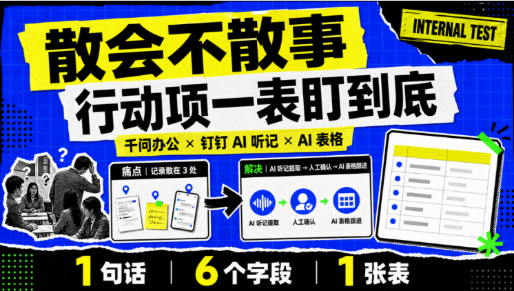 钉钉AI听记&times;AI表格：会议待办&ldquo;自动入表+建待办&rdquo;，告别散装任务